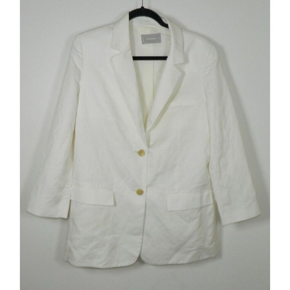 Everlane‎ Blazer Jacket Women Size 10 White 2-Button Pocket Linen